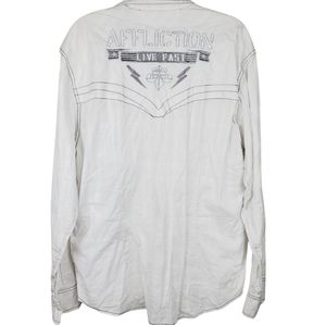 Affliction Black Premium White Live Fast Button Up Dress Shirt Men's Size 2X